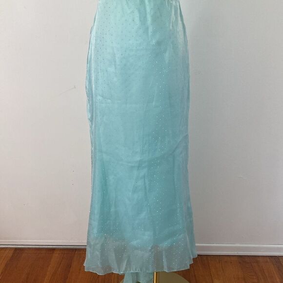 Vintage Turquoise Blue Formal Maxi Dress with Sparkles,Train, and Feathers - Picture 4 of 13
